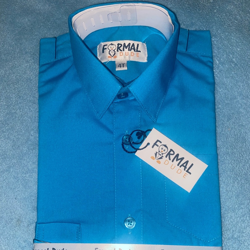 Boys Turquoise Long Sleeve Dress Shirt